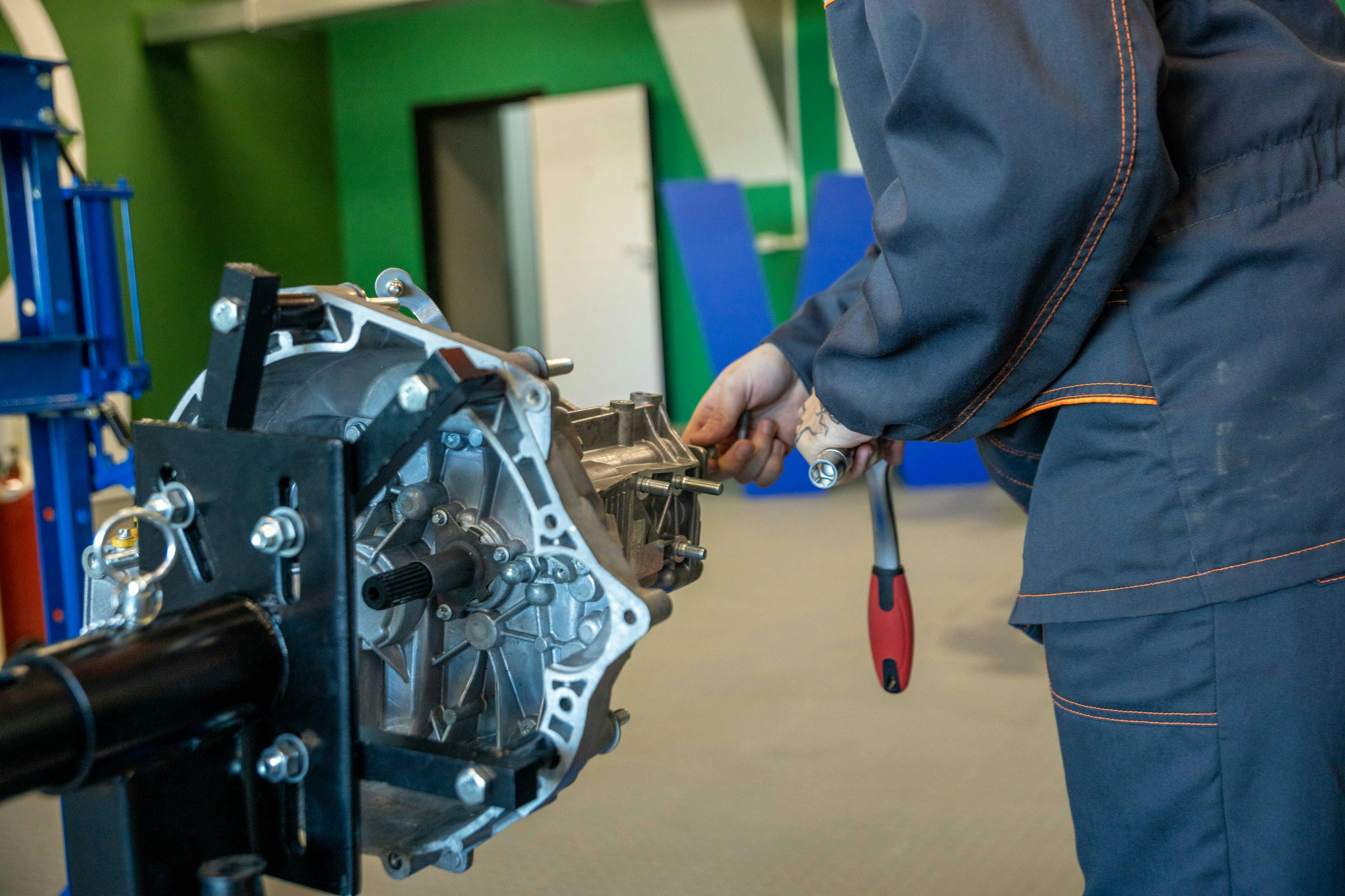 Automotive transmission system during service inspection